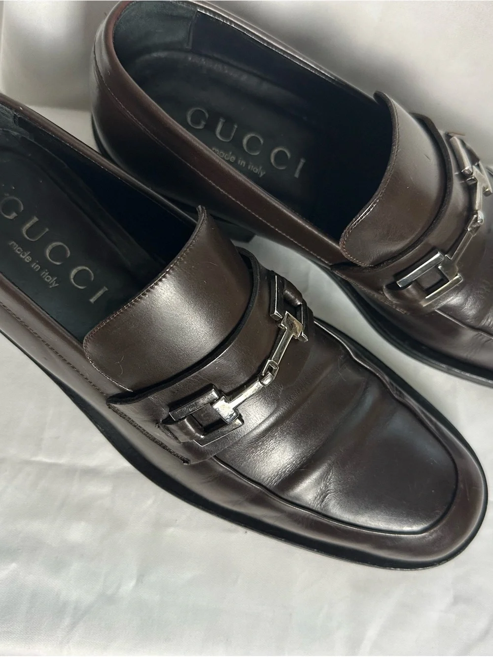 Gucci Men’s Brown Leather Horsebit Loafers Slip On Dress Shoes 6D size Made